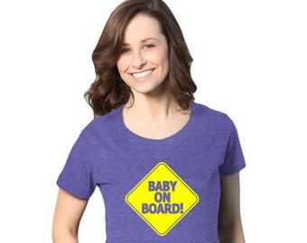 Baby On Board Expecting Mother Tee - Fun Pregnant Mom Relaxed Fit Tee - Available in Several Colors and Sizes - Fun Mama Shirt - Baby Shower