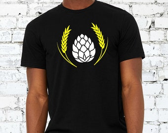 Hops and Wheat Crest Tee - DRINK BEER TEE - Brewery Tee - Unisex Shirt Available in All Colors and Sizes - I.P.A. Beer Gear