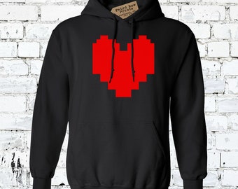 Pixelated Heart Hoodies - Chara Frisk Asriel Sans Fan Jumpers - Character Pullovers - All Colors - Youth and Adult Sizes