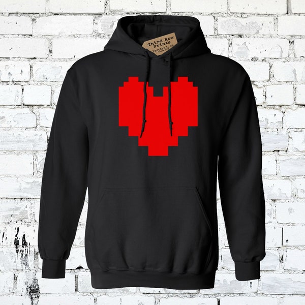 Pixelated Heart Hoodies - Chara Frisk Asriel Sans Fan Jumpers - Character Pullovers - All Colors - Youth and Adult Sizes