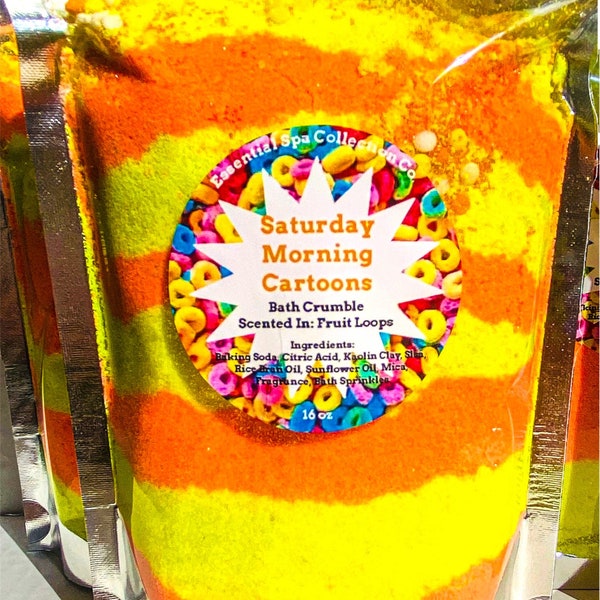 Saturday Morning Cartoons Bath Crumble, 16oz Bath Bomb Dust, Fruity Cereal Scented
