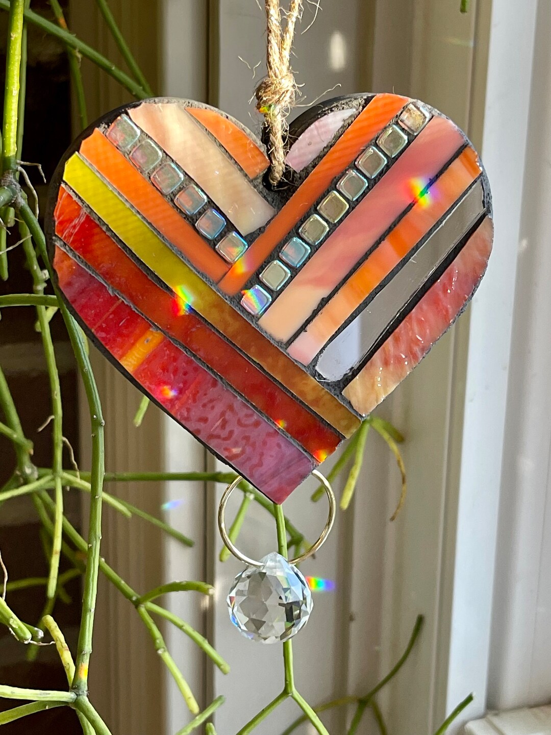 Geometric Heart Mosaic Suncatchers Glass Mosaic Heart Art Etsy