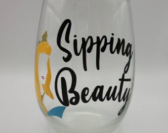 Sipping Beauty Disney Wine Glass | Sleeping Beauty Inspired Wine Glass | Great Birthday Gift | Wine Lover | Disney Fan