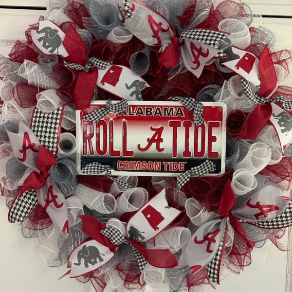 Alabama Wreath,Roll Tide wreath,Crimson Tide wreath,Alabama Fan wreath