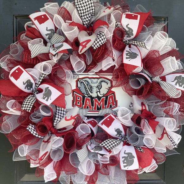 Alabama Wreath,Roll Tide wreath,Crimson Tide wreath,Alabama Fan wreath,Crimson and white wreath