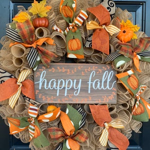 Fall Wreath - Fall front door wreath, Thanksgiving Wreath - Welcome Fall Burlap Wreath, Fall  Pumpkins wreath,  Thanksgiving Burlap Wreath
