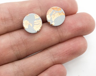 grey and rose gold leaf studs, polymer clay stud earrings, christmas gift for her, best friend gift, girlfriend gift, secret Santa