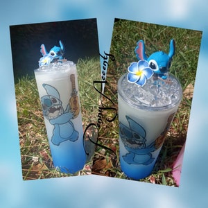 Blue and Pink Alien custom glass tumbler