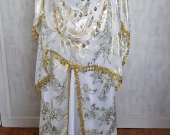traje tradicional chaoui chaouia boda vestido chaoui argelino melhfa pieza bereber blanca y dorada vestido oriental de metal dorado Argelia aures