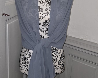 Rectangular stole frost blue muslin wedding accessory Shawl scarf shoulder cover evening dress scarf