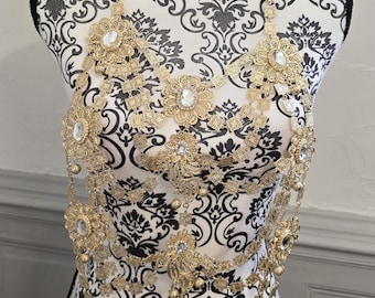 Chaoui necklace jewel for melhfa chaoui gold and white stone Algerian wedding Algerian wedding bride