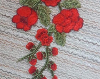 red lace applique iron-on or sew-on floral pattern