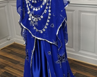 traje tradicional chaoui vestido de novia chaouia chaoui melhfa argelino bereber azul real lentejuelas vestido oriental plateado Argelia aures