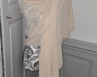 Beige muslin rectangular stole wedding accessory Shawl scarf shoulder cover evening dress scarf