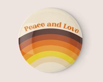 Peace and Love Retro Pin Button | 70s Style Badge (1.25 inch)