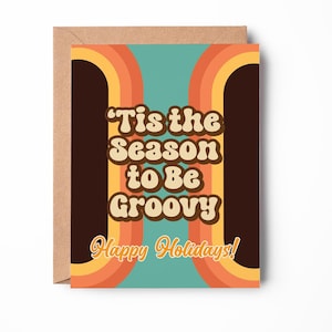 Retro Happy Holidays Card | 60’s – 70’s style card | Hippie card | Gift for Her | Greeting Card 4.25x5.5 in. | Groovy Holiday Card |