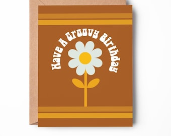 Retro Flower Happy Birthday Card | Groovy 70s Style
