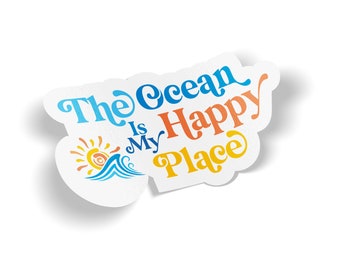 The Ocean Is My Happy Place Bumper Sticker,Hippie Bumper Sticker,hydroflask sticker,ocean sticker,car decal,car sticker,