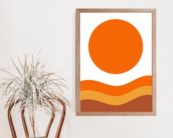 70's Sun and Waves Printable Wall Art,70's decor,70's wall art,70's art,Retro decor,Retro print,Wall Decor,Wall Print,Instant Download