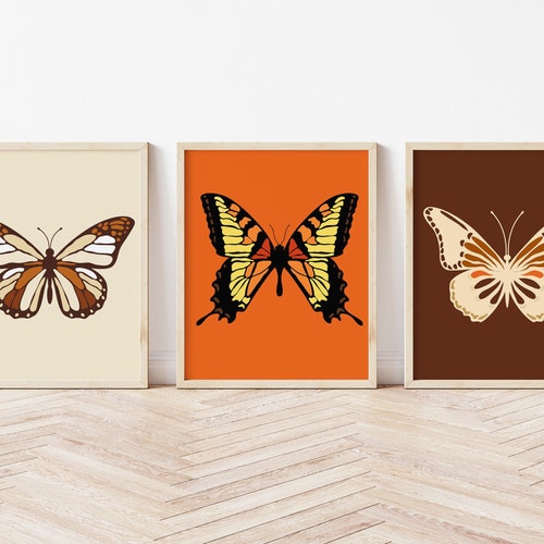 Retro Wall Decor Set of 3 Retro Prints 70s Wall Art Orange Etsy