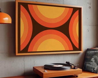 Retro 70s Geometric Print, Orange Brown Wall Art