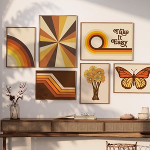 Láminas decorativas estilo retro de los años 70 para pared, juego de 6 (láminas sin marco)