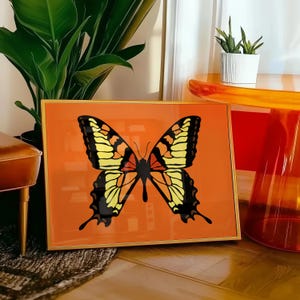 Orange Butterfly Print,Retro Wall Art,70&#39;s home decor,70&#39;s wall art,70&#39;s print,retro home decor, 70s wall art, retro poster, butterfly art