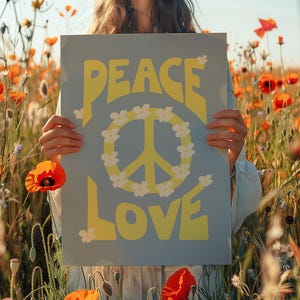 Peace Love Print, Wall Art, 70's wall art,70's decor,70's art,retro print,retro decor,political activism,70s home decor,retro poster