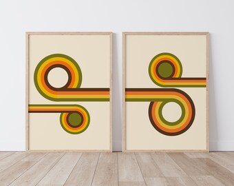 Retro Geometric Wall Art Print, 70s Inspired Design