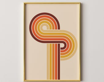 Retro 70s Geometric Line Art Print, Hippie Decor