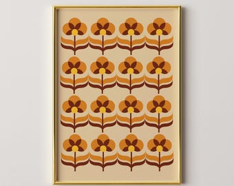 70s Floral Wall Art Print, Retro Flower Power Decor