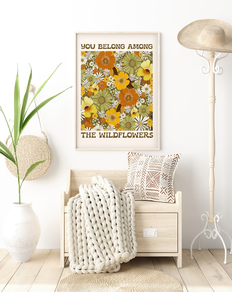 You Belong Among The Wildflowers Print,70's Wall Art,70's decor,Hippie Art,Printable Wall Art,Downloadable Art,Retro Print,Retro decor image 6