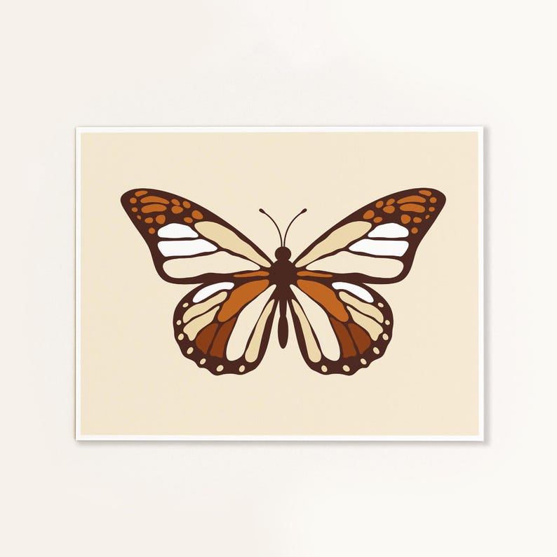 Retro Butterfly Art Print, 70s Home Decor image 2