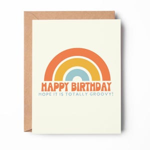 Happy Birthday Hope It&#39;s Totally Groovy Card | 60’s – 70’s style card | Hippie card | Gift for Her | Greeting Card 4.25x5.5 in | Retro Card
