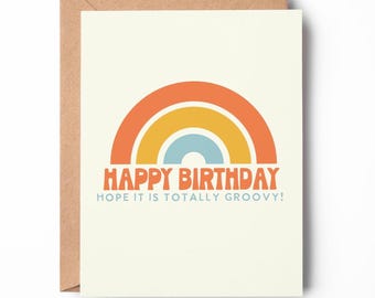 Groovy Happy Birthday Card | 60s-70s Style, Retro Rainbow