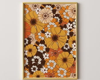 70s Wildflower Art Print, Retro Floral Home Decor