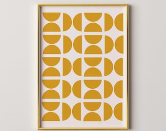Retro Yellow Half Circles Art Print, 70s Decor