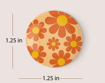 Retro 70s Flower Pin Button | Hippie Badge (1.25 inch)