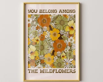 Wildflowers Art Print |70s Floral Wall Art Print | Retro Wildflowers Giclee print