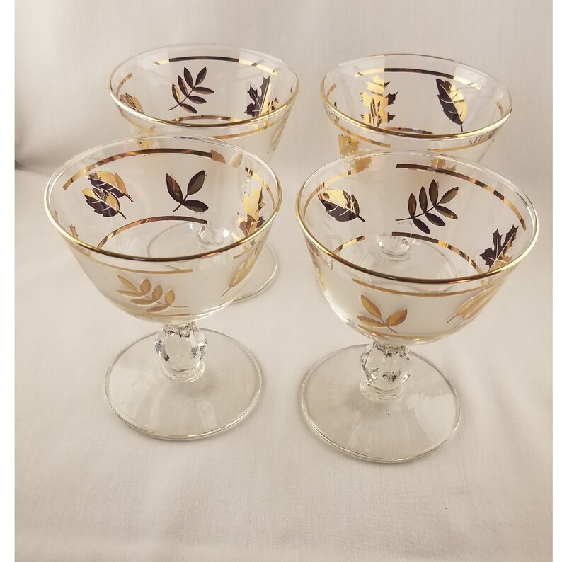 Set of 4 Vintage Libbey Glasses Frosted Gold Leaf StemmedMid Etsy