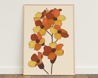 70s Floral Wall Art, Retro Flower Print (Unframed)