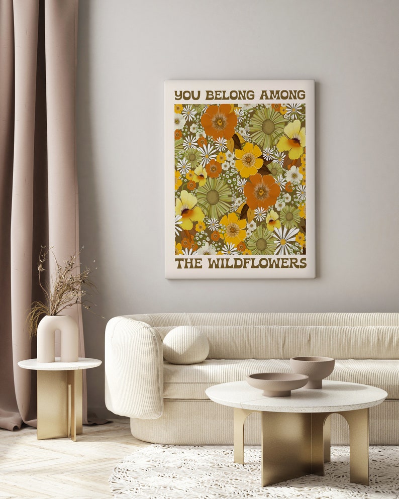 You Belong Among The Wildflowers Print,70's Wall Art,70's decor,Hippie Art,Printable Wall Art,Downloadable Art,Retro Print,Retro decor image 5