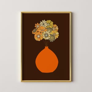 Impresión de jarrón naranja, arte de pared de los años 70, decoración de los años 70, arte hippie, arte de pared, impresión giclée, impresión retro, decoración retro del hogar, arte de pared retro, decoración del hogar de los años 70