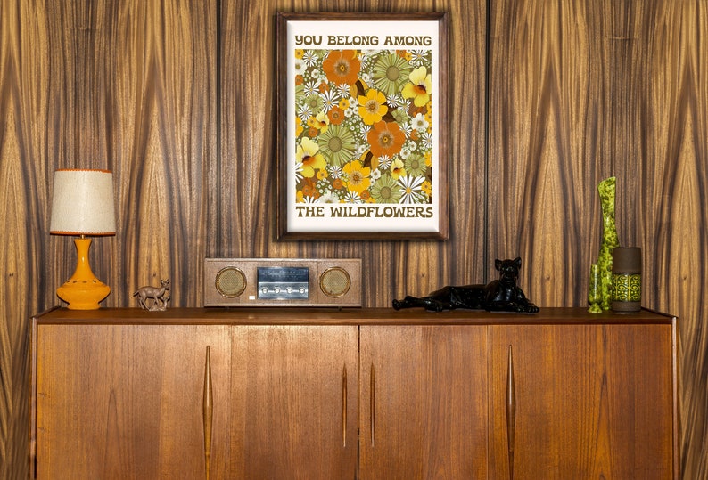 You Belong Among The Wildflowers Print,70's Wall Art,70's decor,Hippie Art,Printable Wall Art,Downloadable Art,Retro Print,Retro decor image 2