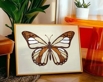 Retro Butterfly Art Print, 70s Home Decor