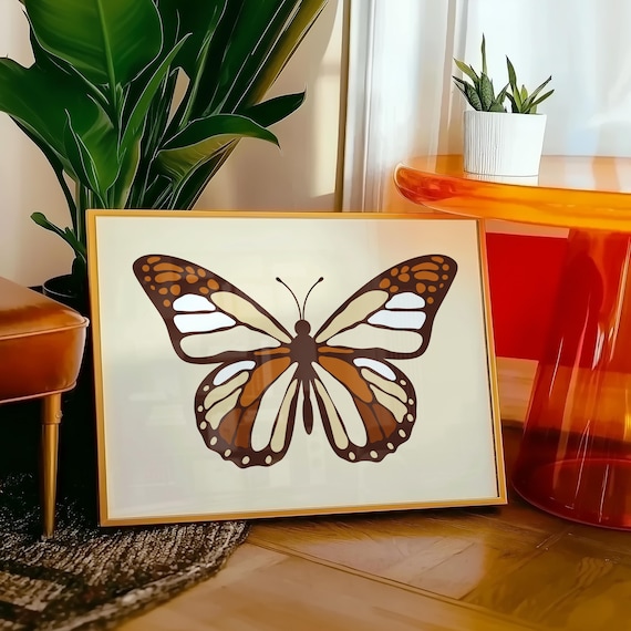 Retro Butterfly Art Print, 70s Home Decor