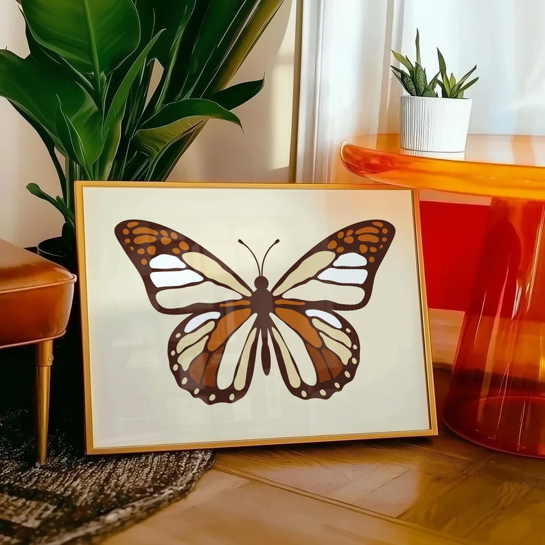 Retro Butterfly Art Print, 70s Home Decor image 1