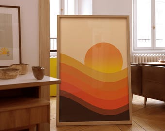70s Sunset Wall Art, Retro Home Decor Print