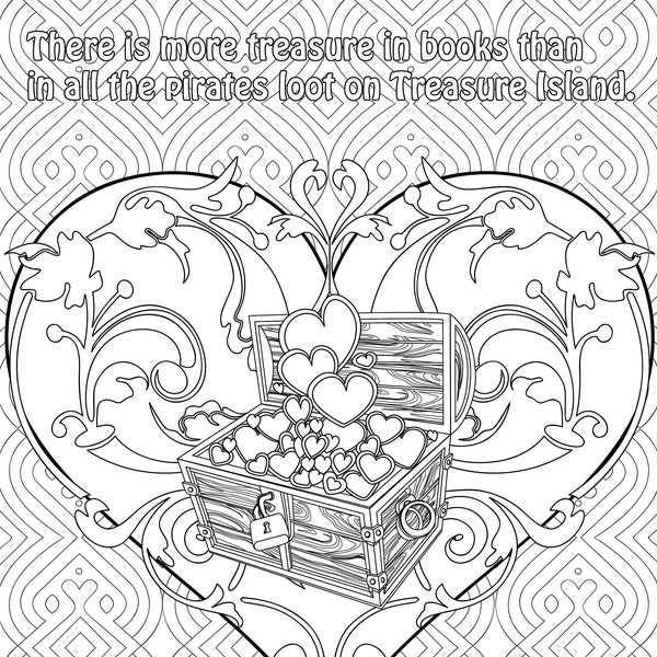 Love. Treasure. Books.  - JPG Coloring Page with Quote