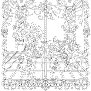 Beautiful Horse and Carousel - JPG Coloring Page
